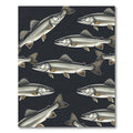 Dark Charcoal Monochrome Fish Illustration Rug
