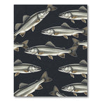 Dark Charcoal Monochrome Fish Illustration Rug
