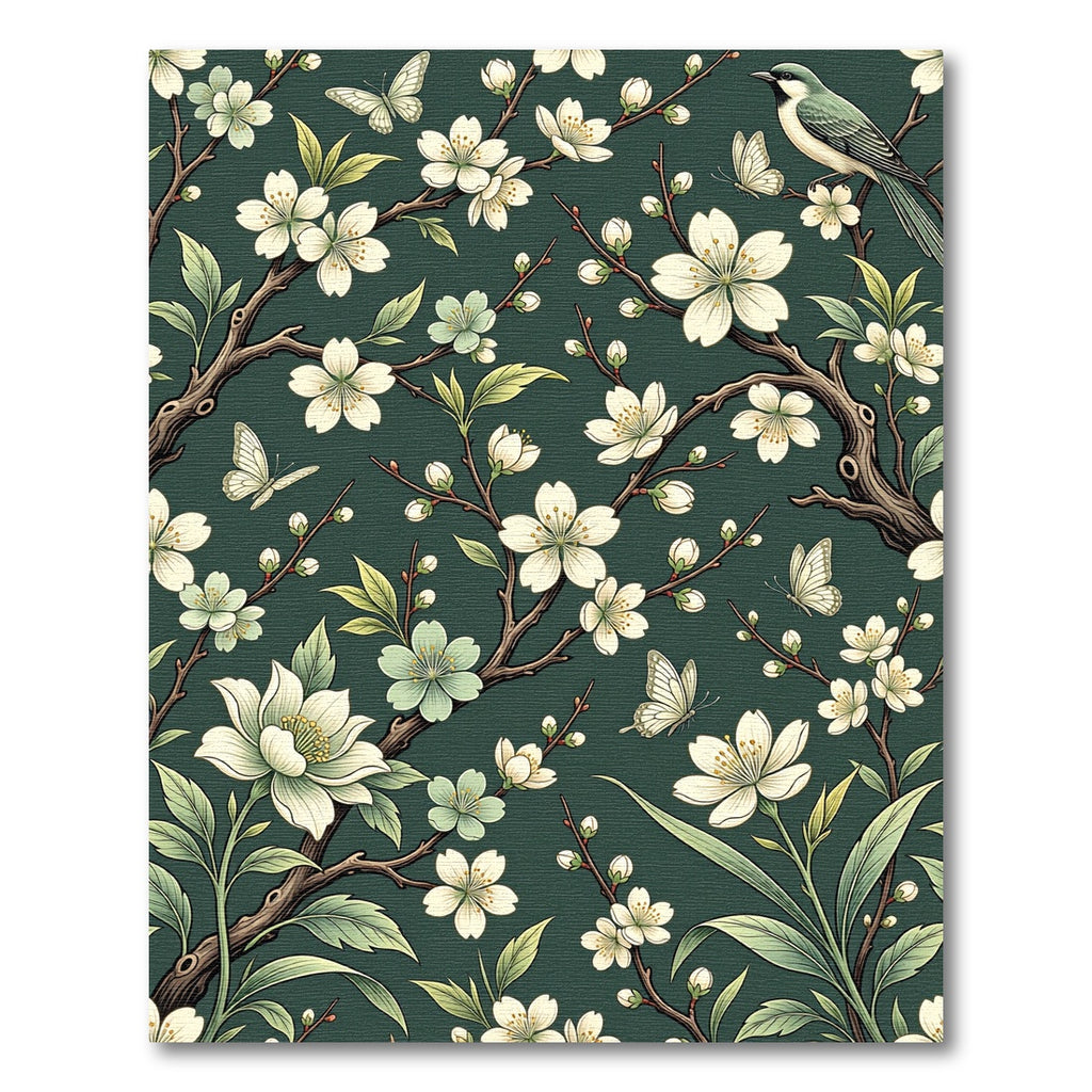 Elegant White Cherry Blossom Teal Rug