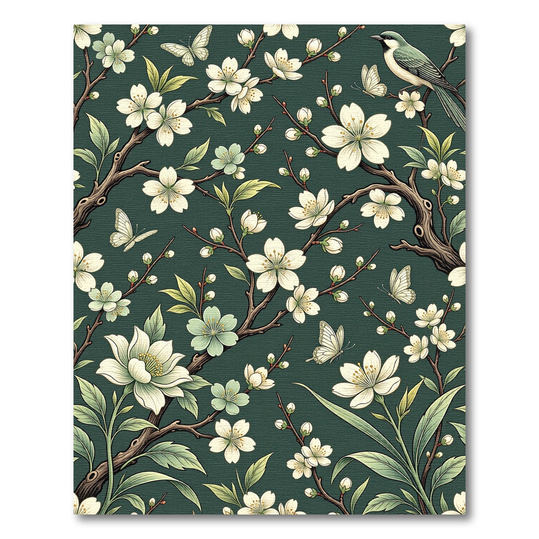Elegant White Cherry Blossom Teal Rug