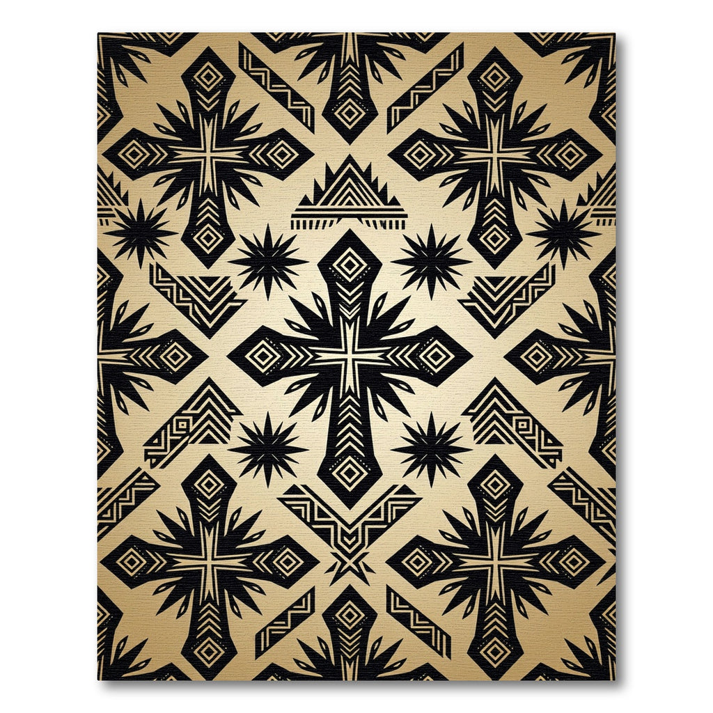 Black and Gold Geometric Cross Art Rug