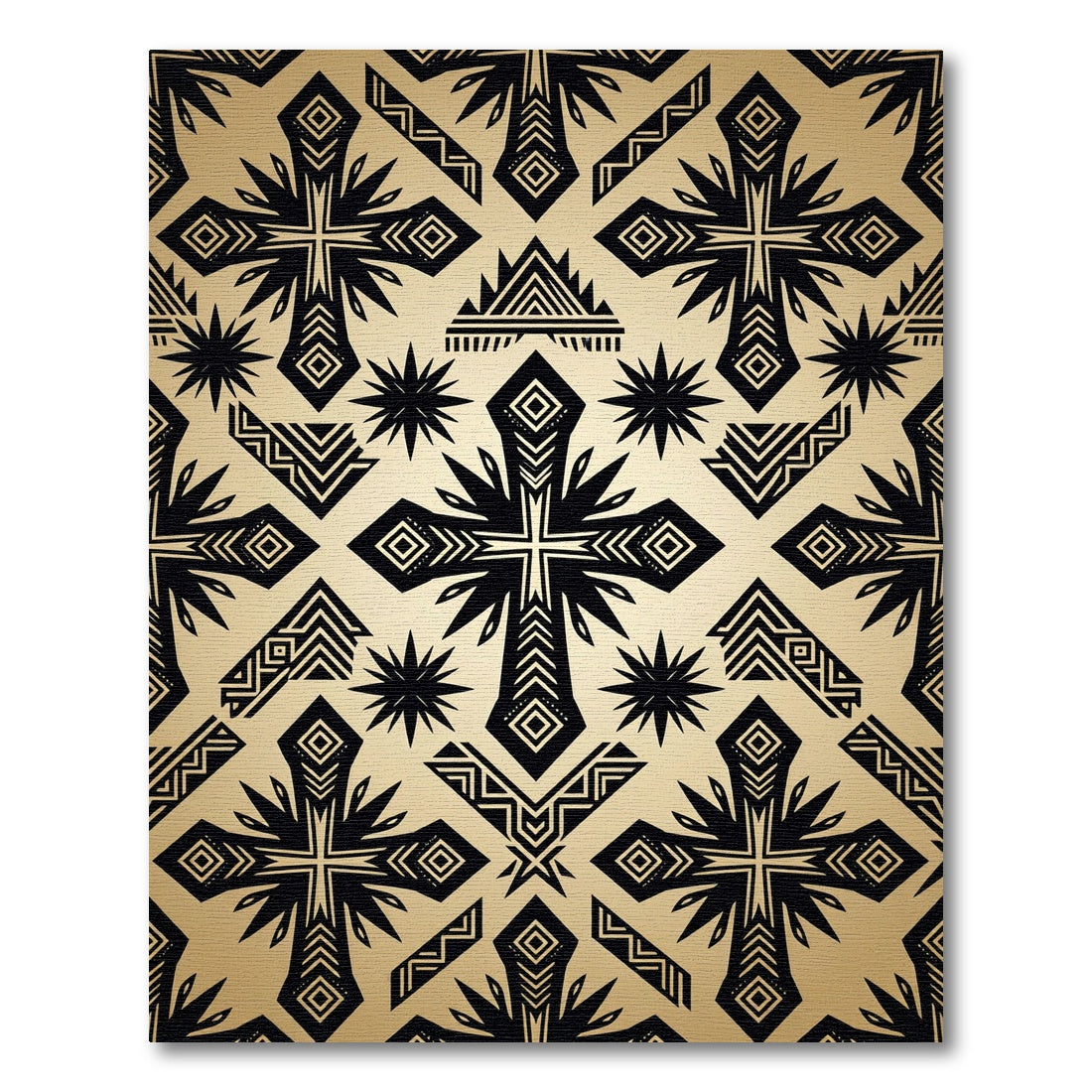 Black and Gold Geometric Cross Art Rug