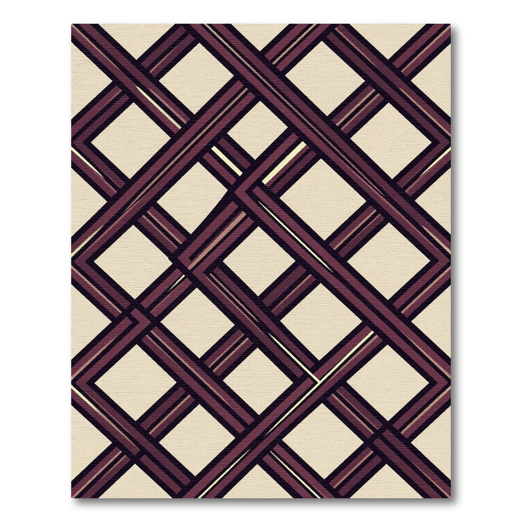 Deep Burgundy Modern Geometric Interlocking Square Rug