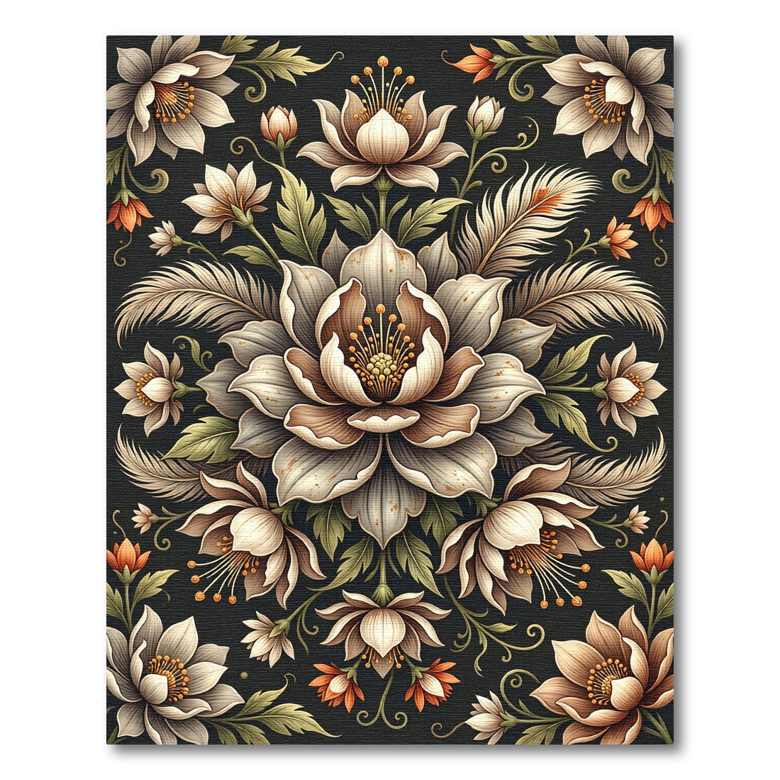 Elegant Floral Swirl Cream Sepia Rug
