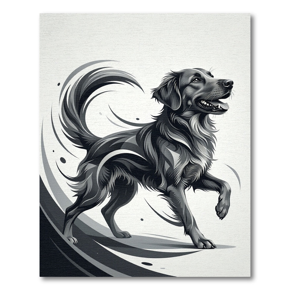 Dynamic Monochrome Running Dog Illustration Rug