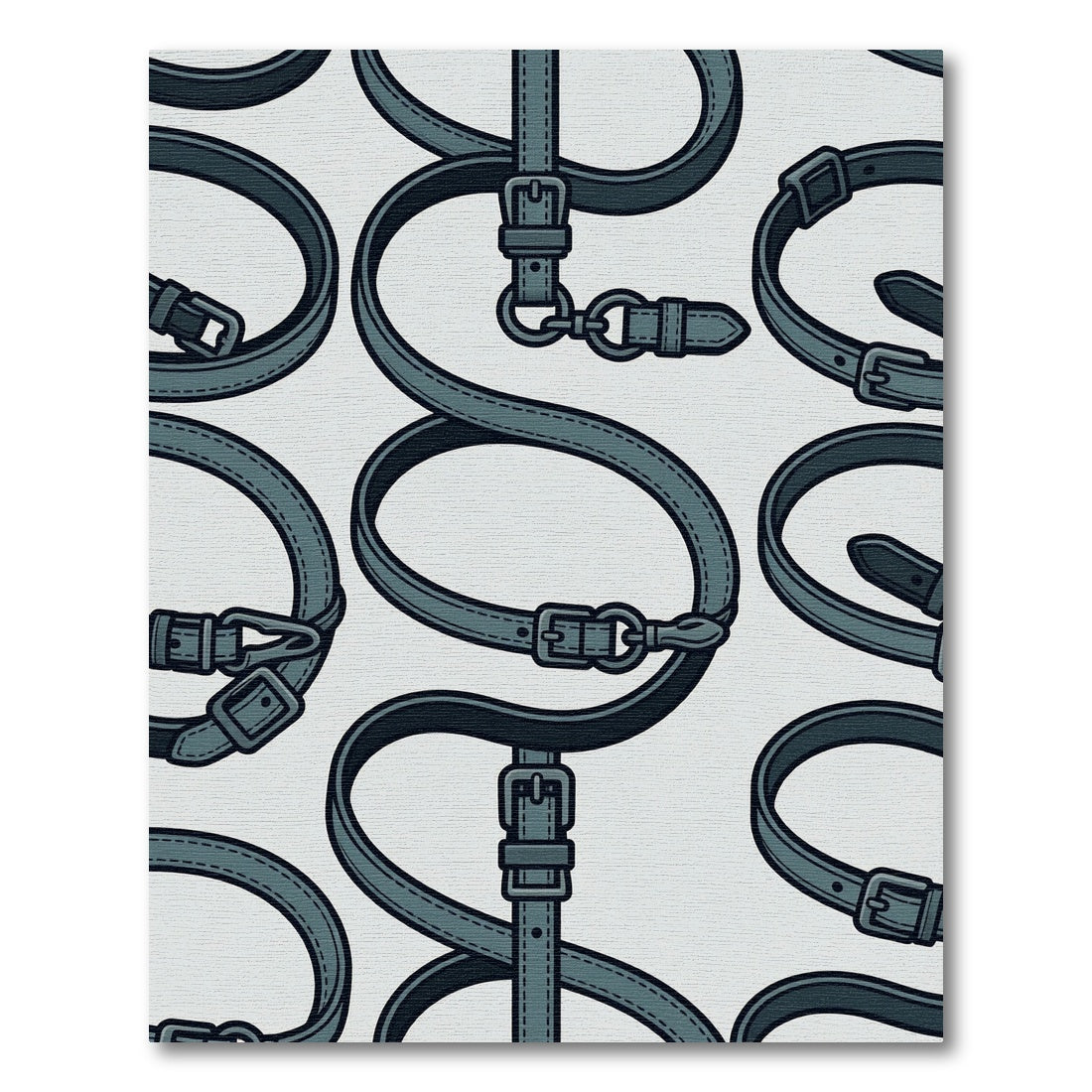 Modern Navy Leather Belt Loop Grid Rug