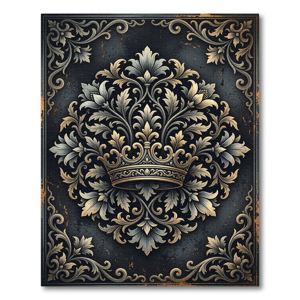 Ornate Royal Crown Gold Floral Medallion Rug