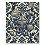 Navy Seashell Damask Inlaid Rug