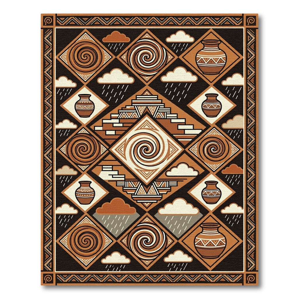Earthy Terracotta Geometric Sacred Step Rug