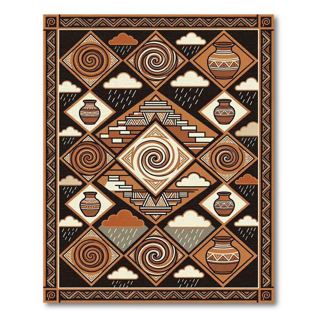 Earthy Terracotta Geometric Sacred Step Rug