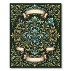 Ornate Teal and Golden Baroque Scroll Rug