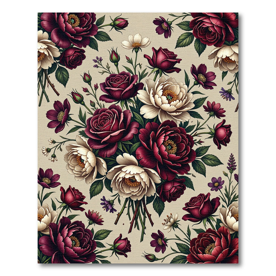Rich Crimson Floral Bouquet Harmony Rug