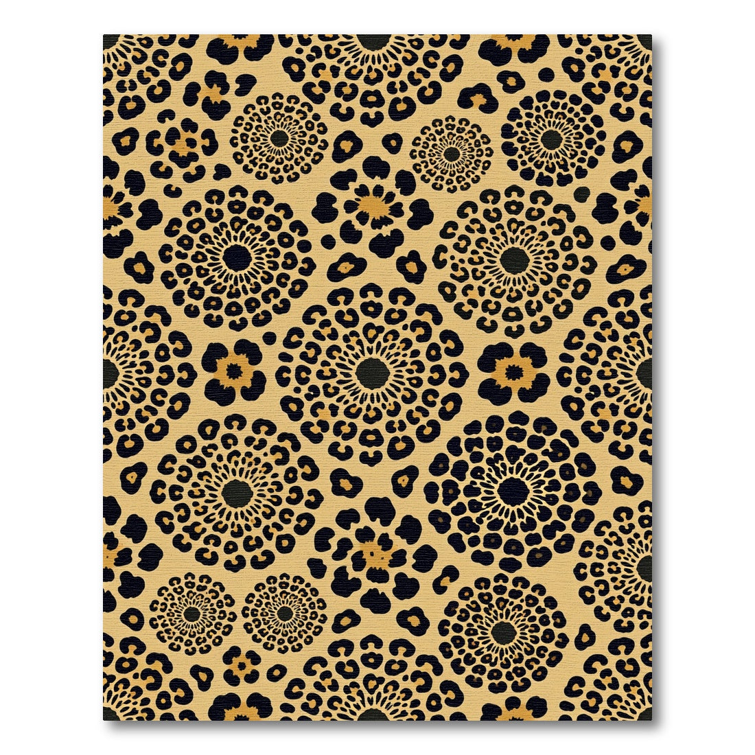Golden Leopard Floral Mandala Rug