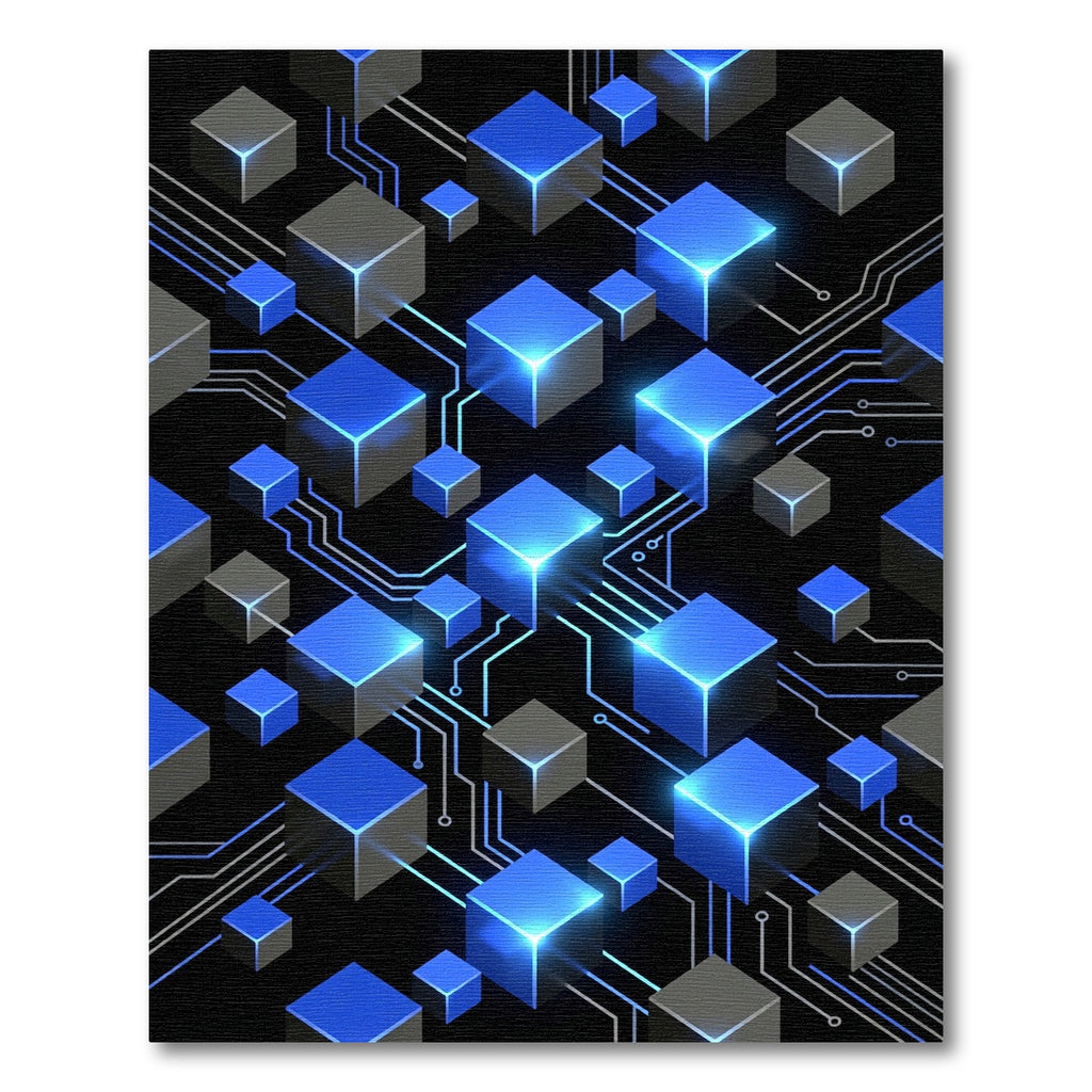 Luminous Blue Isometric Circuit Grid Rug