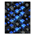 Luminous Blue Isometric Circuit Grid Rug