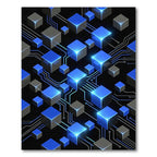 Luminous Blue Isometric Circuit Grid Rug
