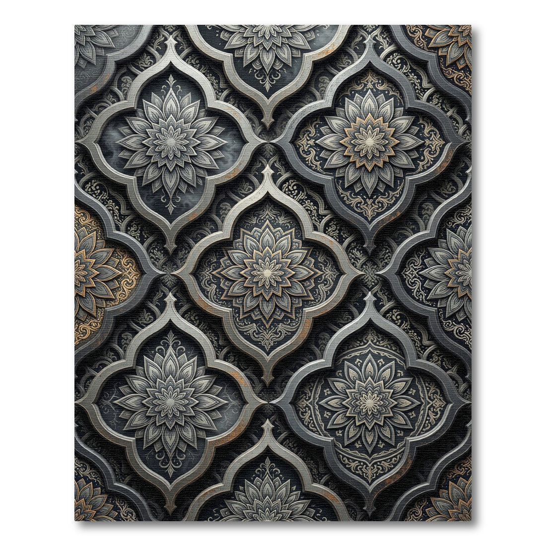 Ornate Dark Gray Floral Medallion Rug