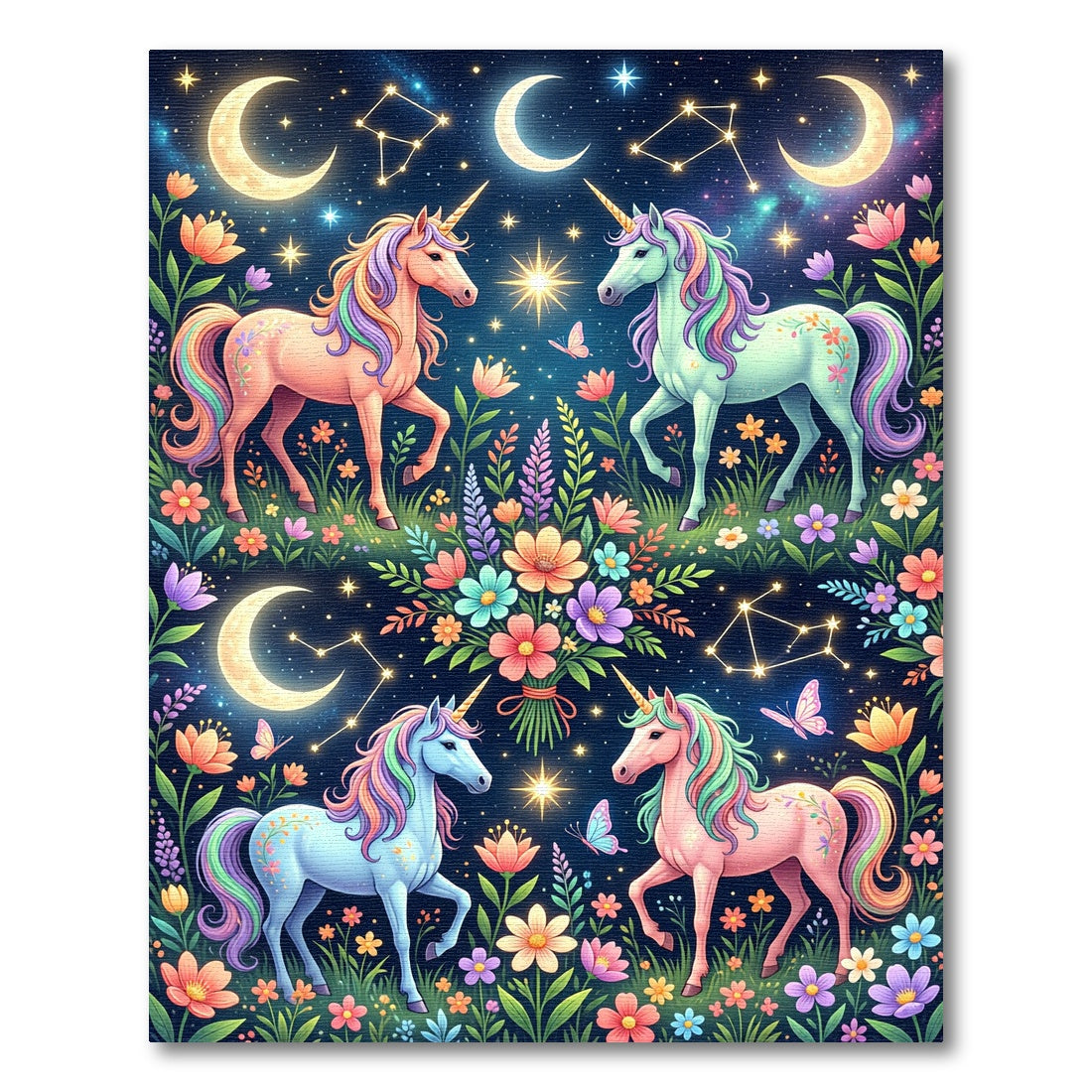 Whimsical Celestial Unicorn Floral Garden Rug