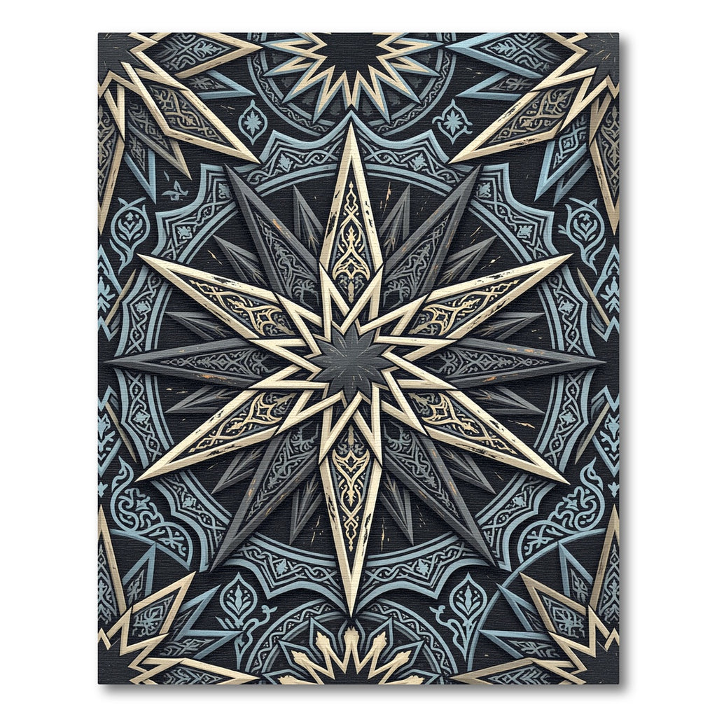 Celestial Gold Geometric Star Medallion Rug