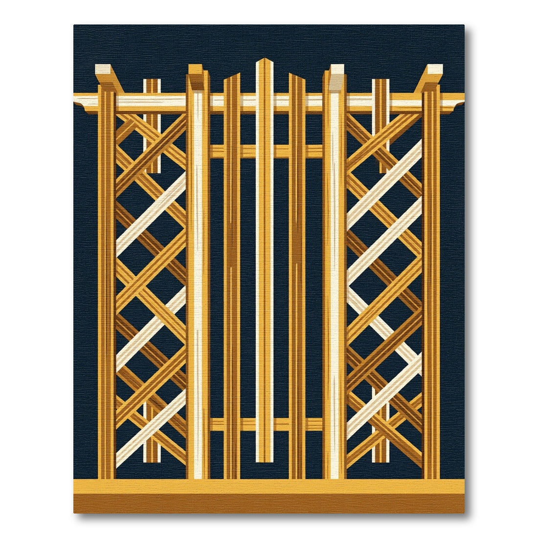 Golden Lattice Geometric Wood Grid Rug