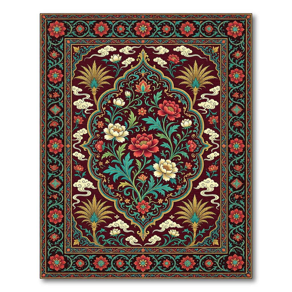 Deep Red Floral Medallion Art Rug