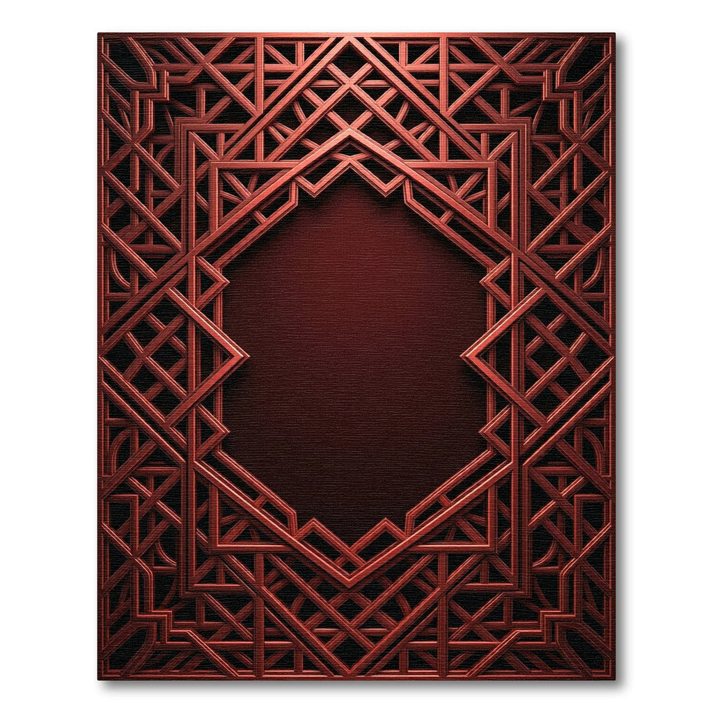 Rich Crimson Intricate Geometric Frame Rug