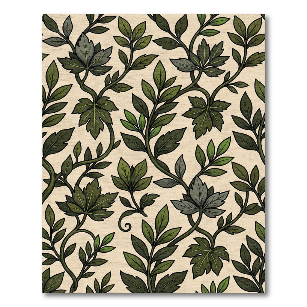 Earthy Green Botanical Vine Foliage Rug