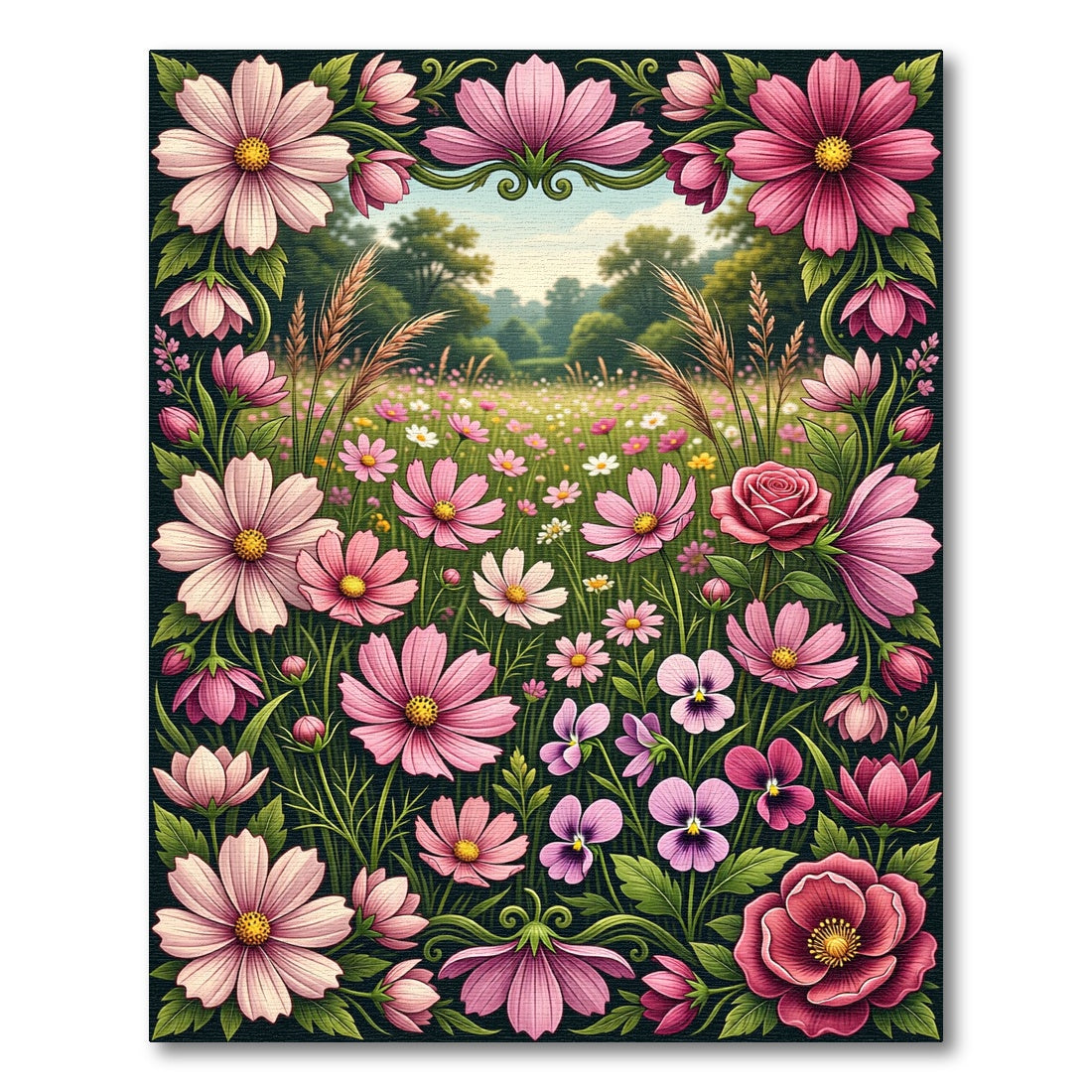 Pink Garden Floral Meadow Scape Rug