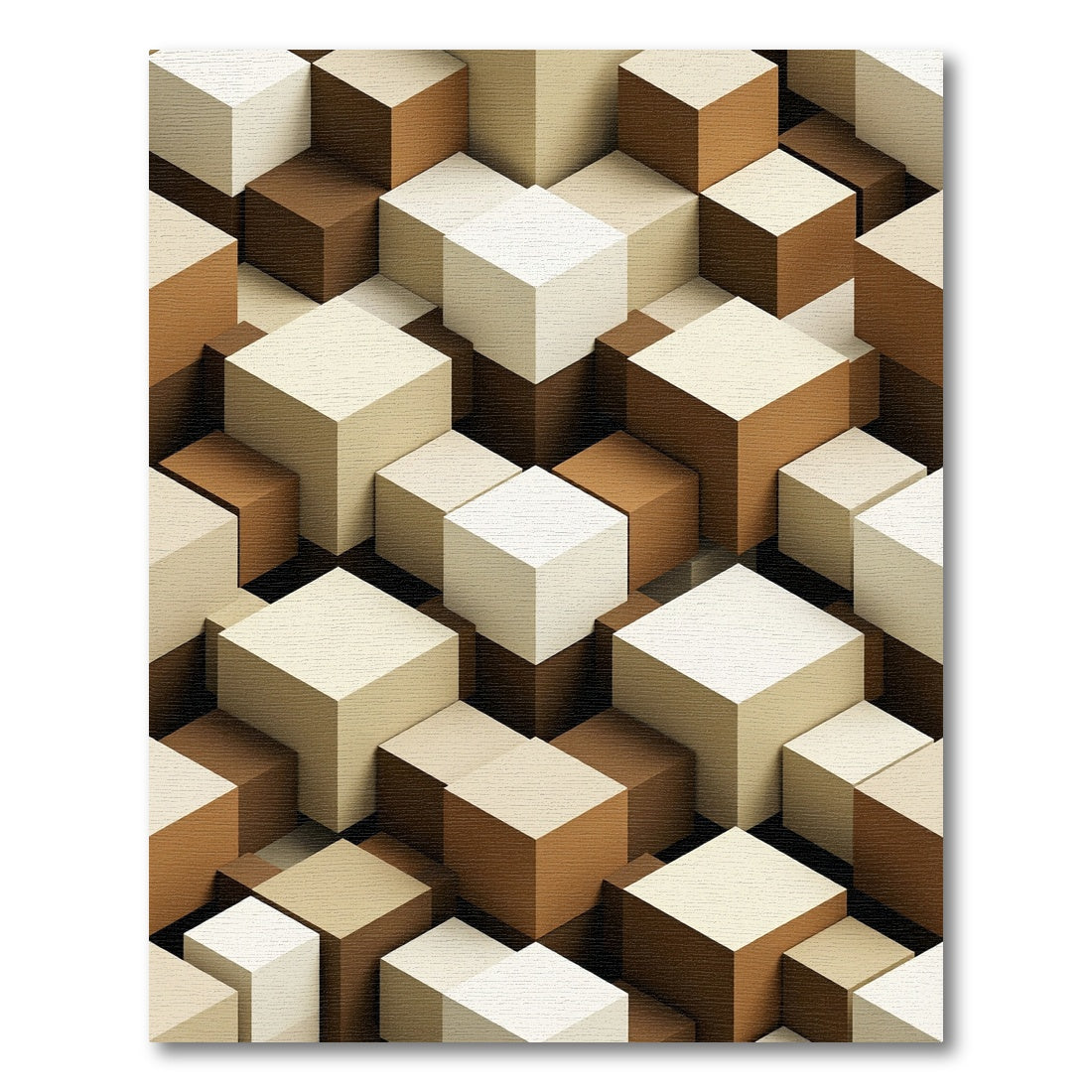 Abstract Geometric Cube Earth Tone Rug