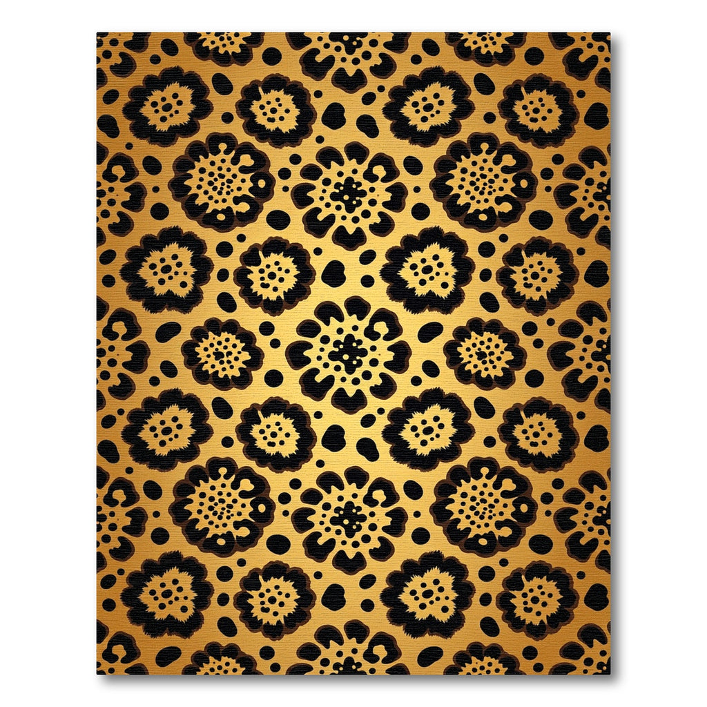 Gold Leopard Flower Geometric Rug