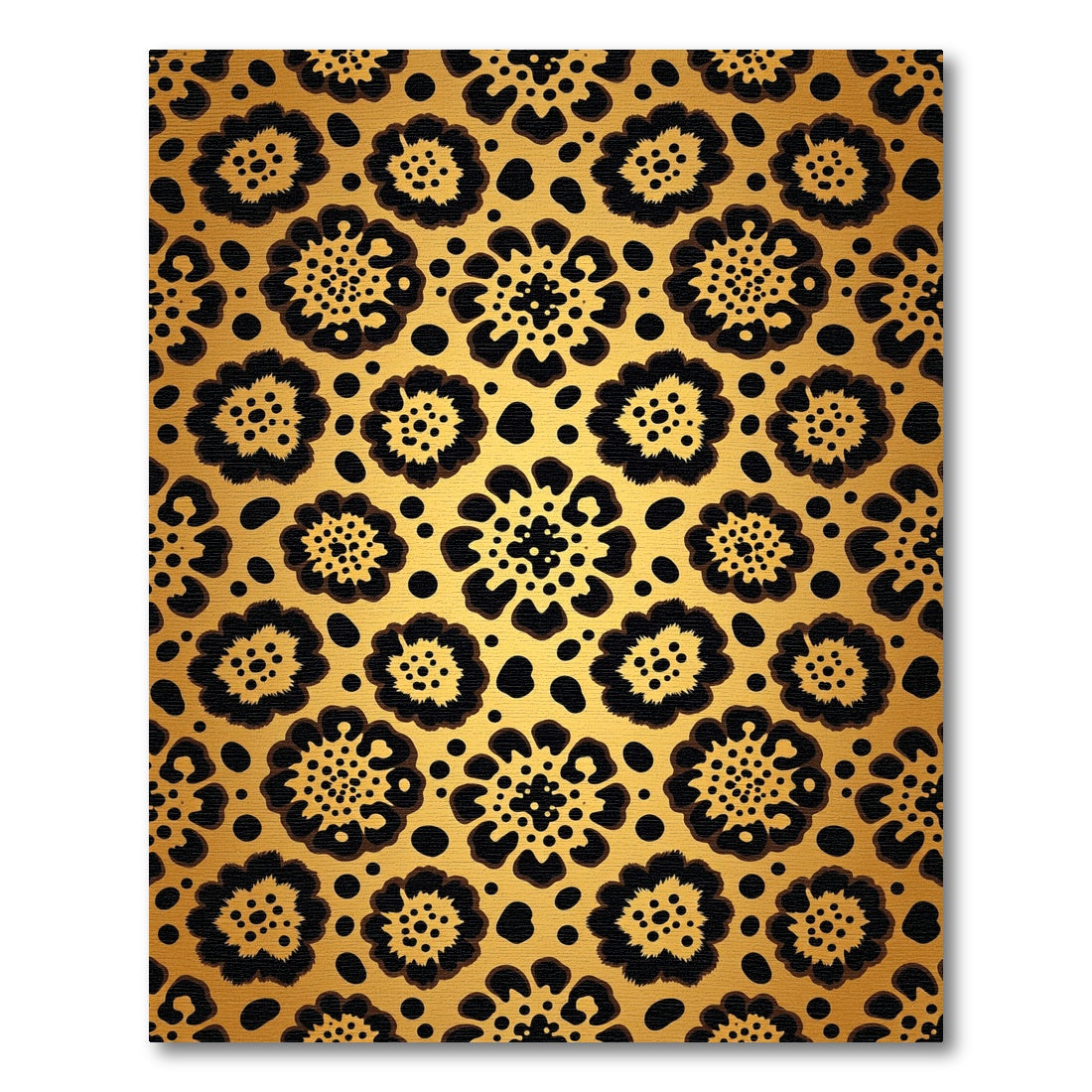 Gold Leopard Flower Geometric Rug