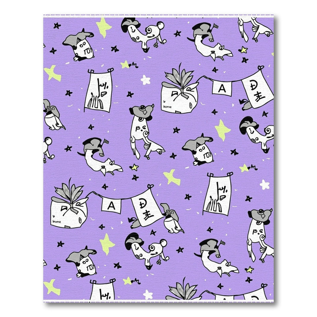 Playful Dogs And Stars Purple Design Rug