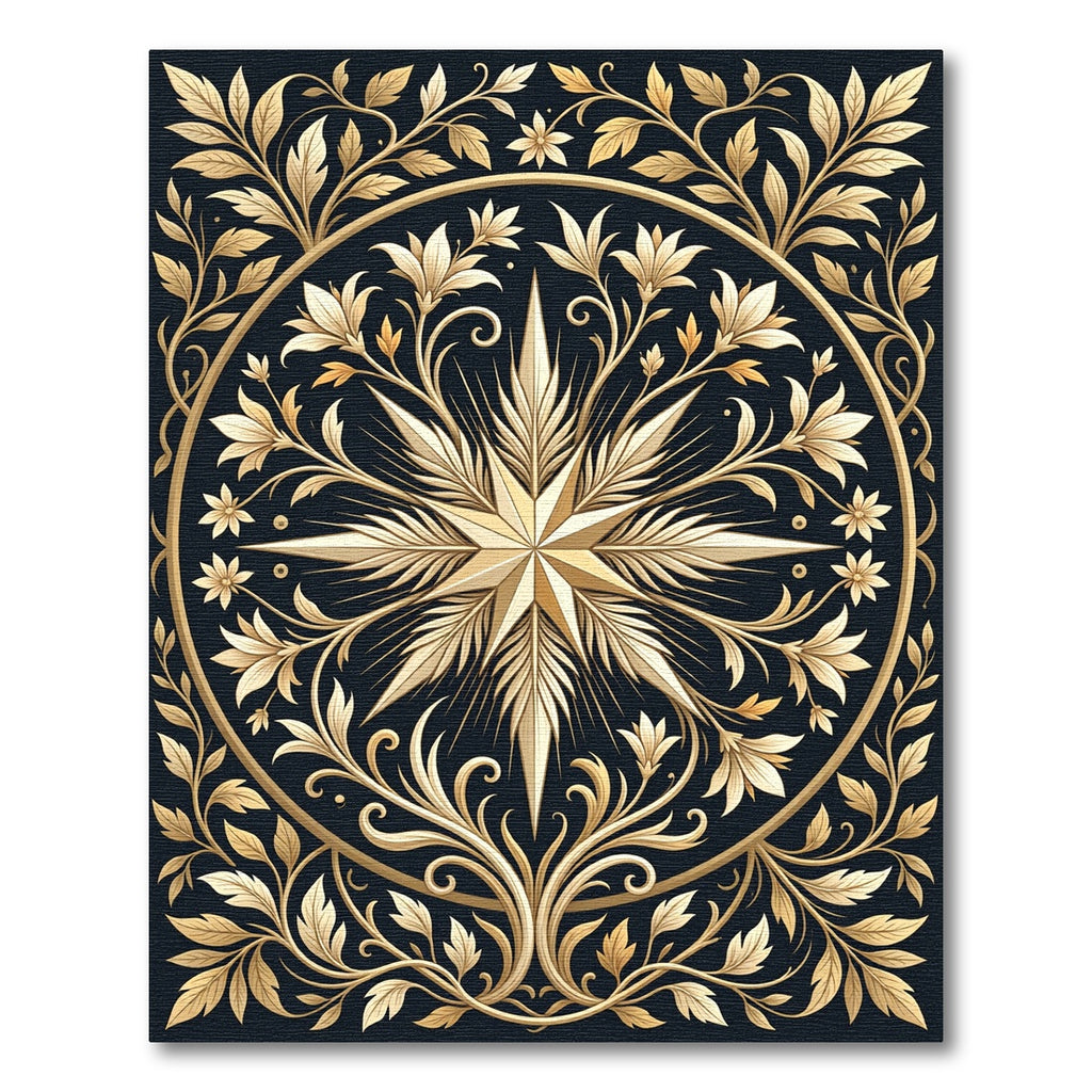 Golden Starburst Ornate Floral Mandala Rug