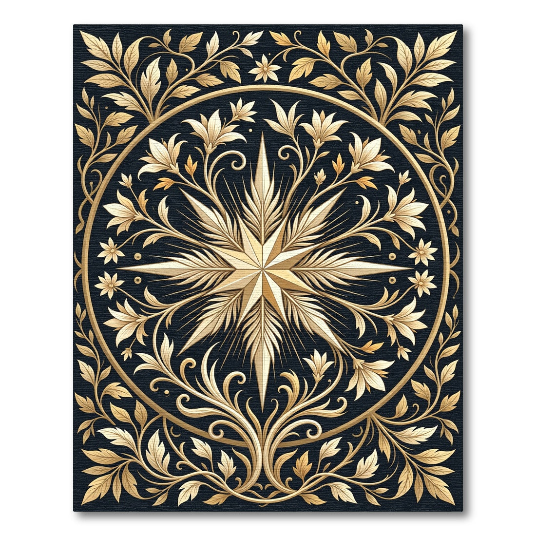 Golden Starburst Ornate Floral Mandala Rug