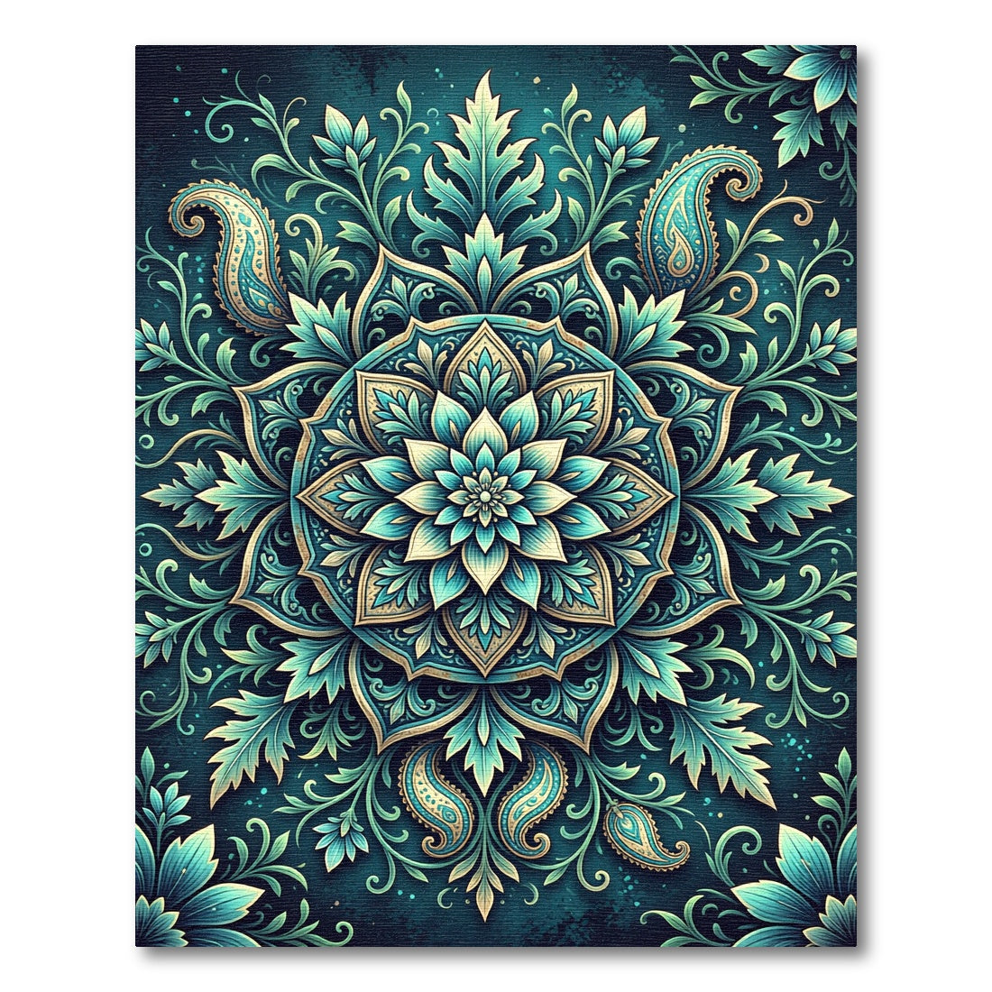 Teal Floral Paisley Mandala Medallion Rug