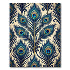Elegant Teal Peacock Feather Art Deco Rug