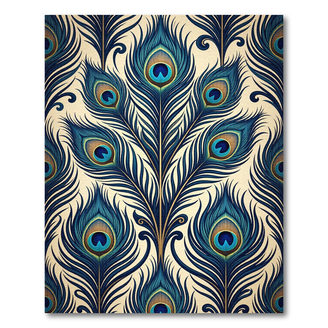 Elegant Teal Peacock Feather Art Deco Rug