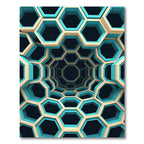 Geometric Cyan Hexagonal Tunnel Abyss Rug