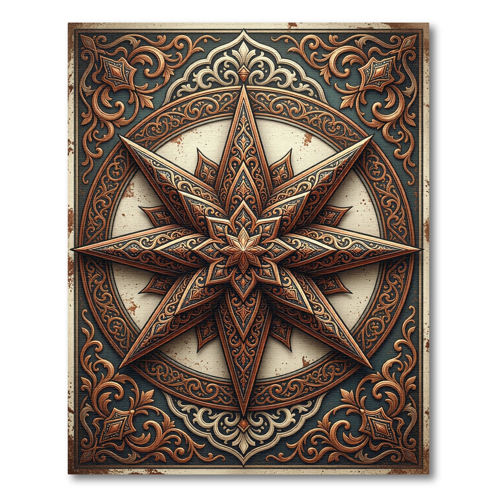 Ornate Bronze Eight Pointed Star Rug