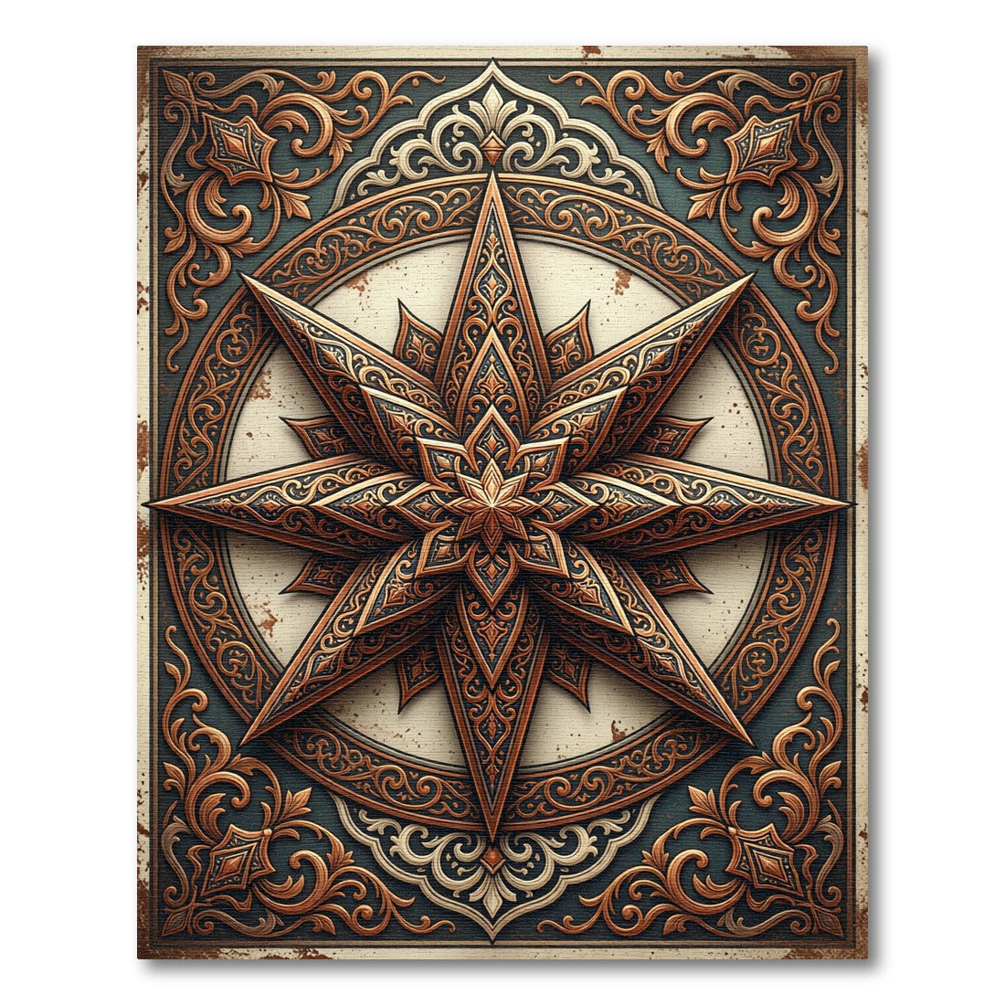 Ornate Bronze Eight Pointed Star Rug