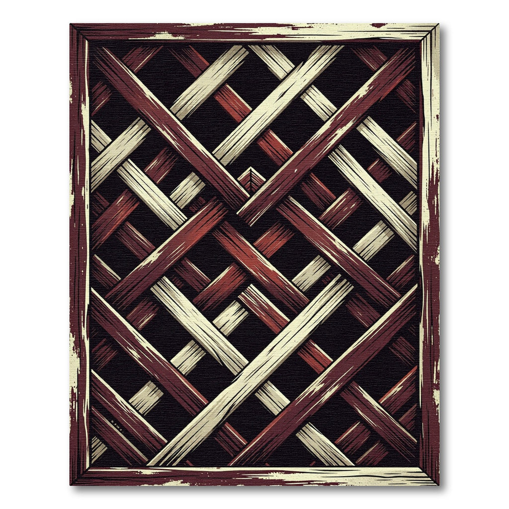 Rustic Crimson and Cream Lattice Rug