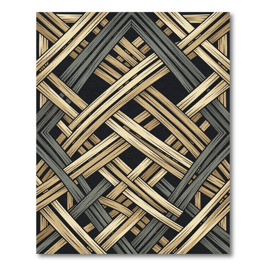 Interlocking Gold and Charcoal Geometric Lines Rug