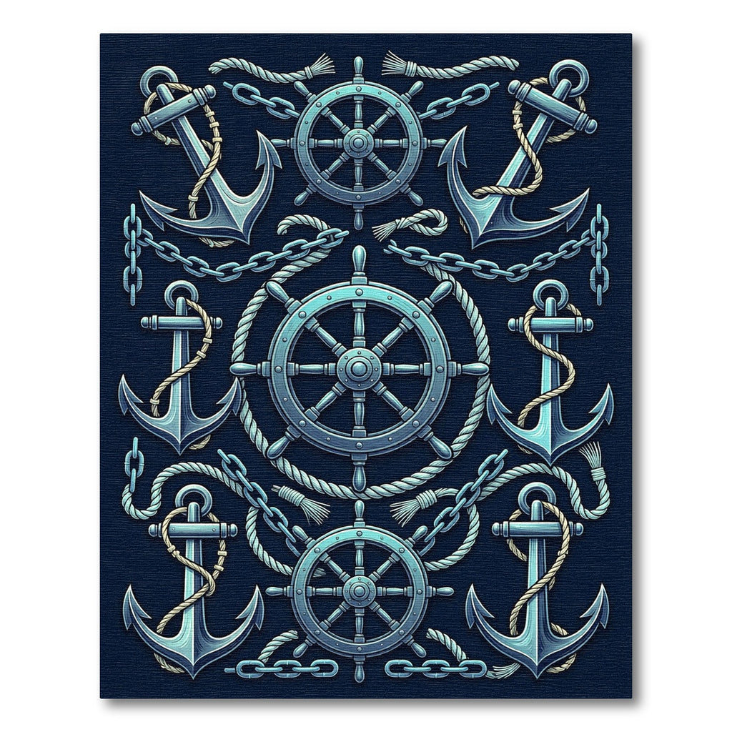 Classic Nautical Anchors Steering Wheels Chains Rug
