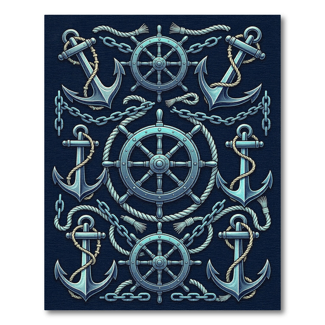 Classic Nautical Anchors Steering Wheels Chains Rug