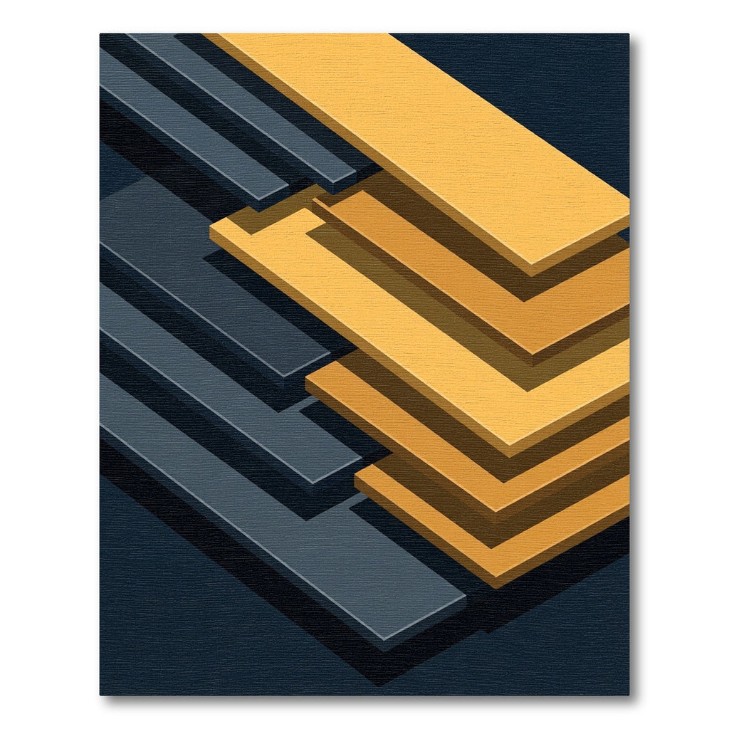 Dark Blue Gold Staggered Stripes Rug