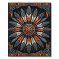 Geometric Orange and Charcoal Feather Medallion Rug