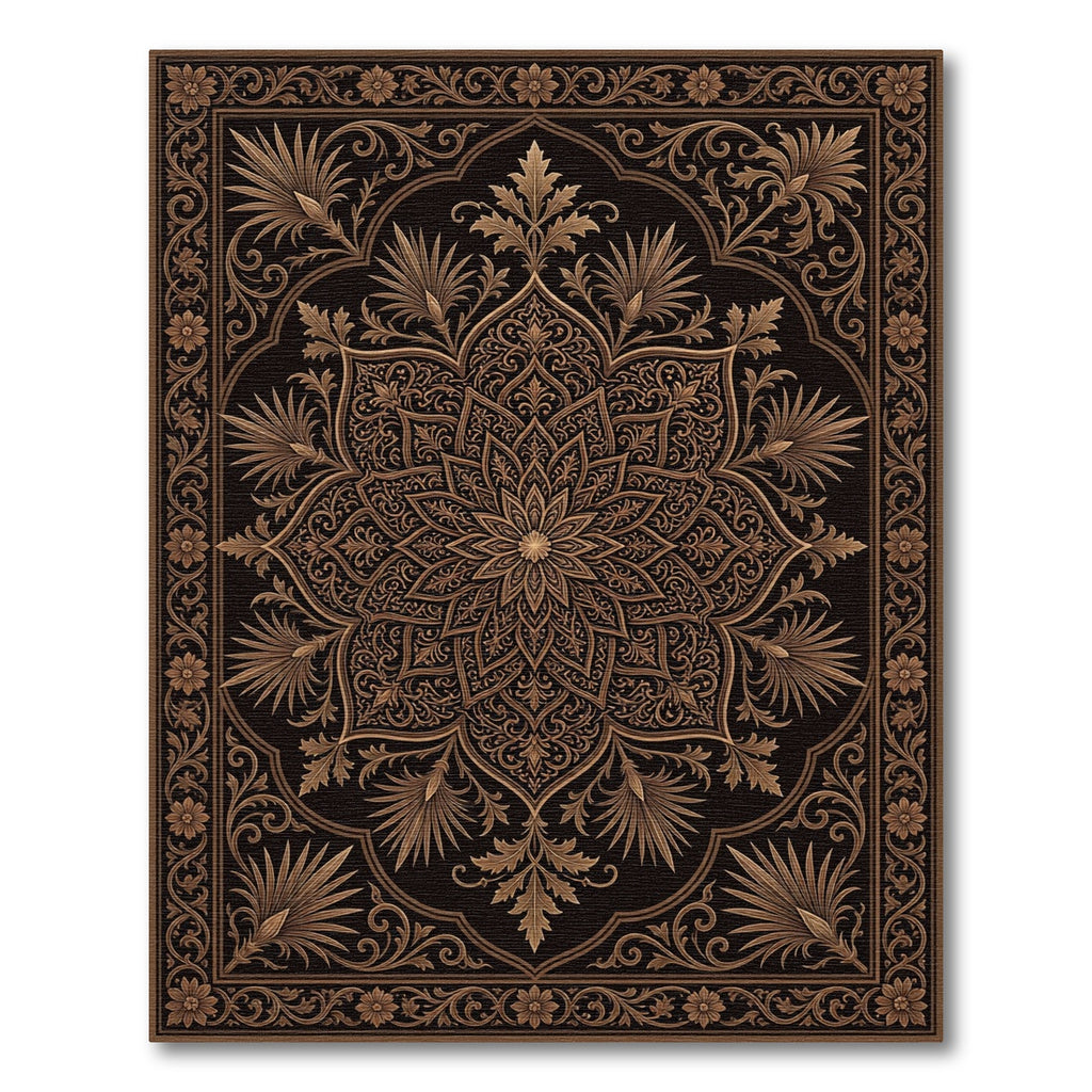Elegant Bronze Floral Medallion Scroll Rug