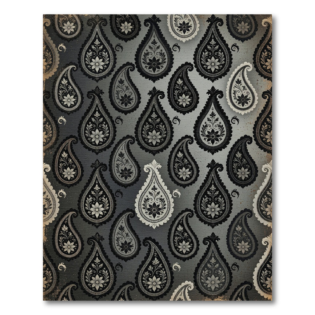 Monochromatic Gray Paisley Floral Medallion Rug