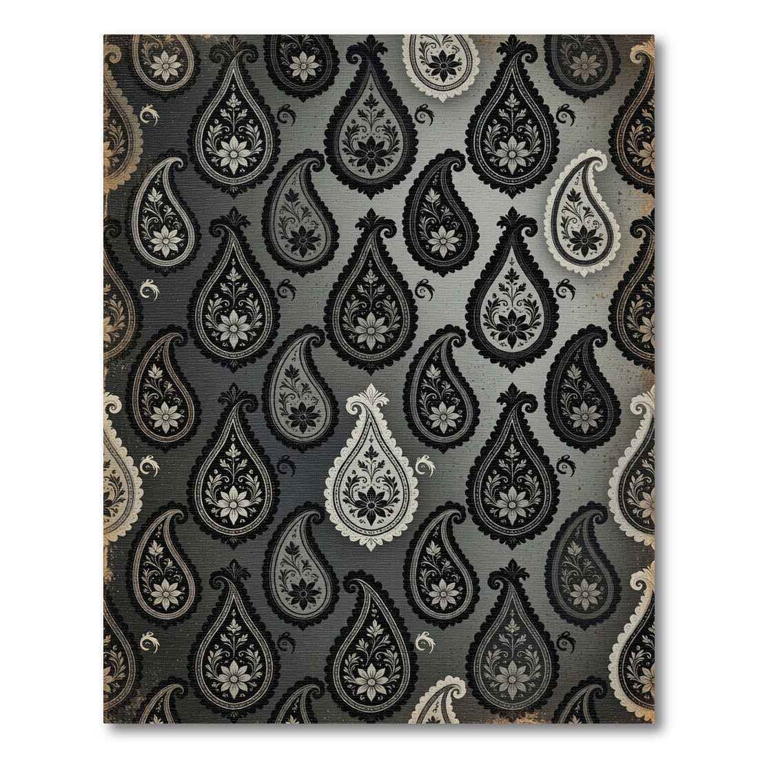Monochromatic Gray Paisley Floral Medallion Rug