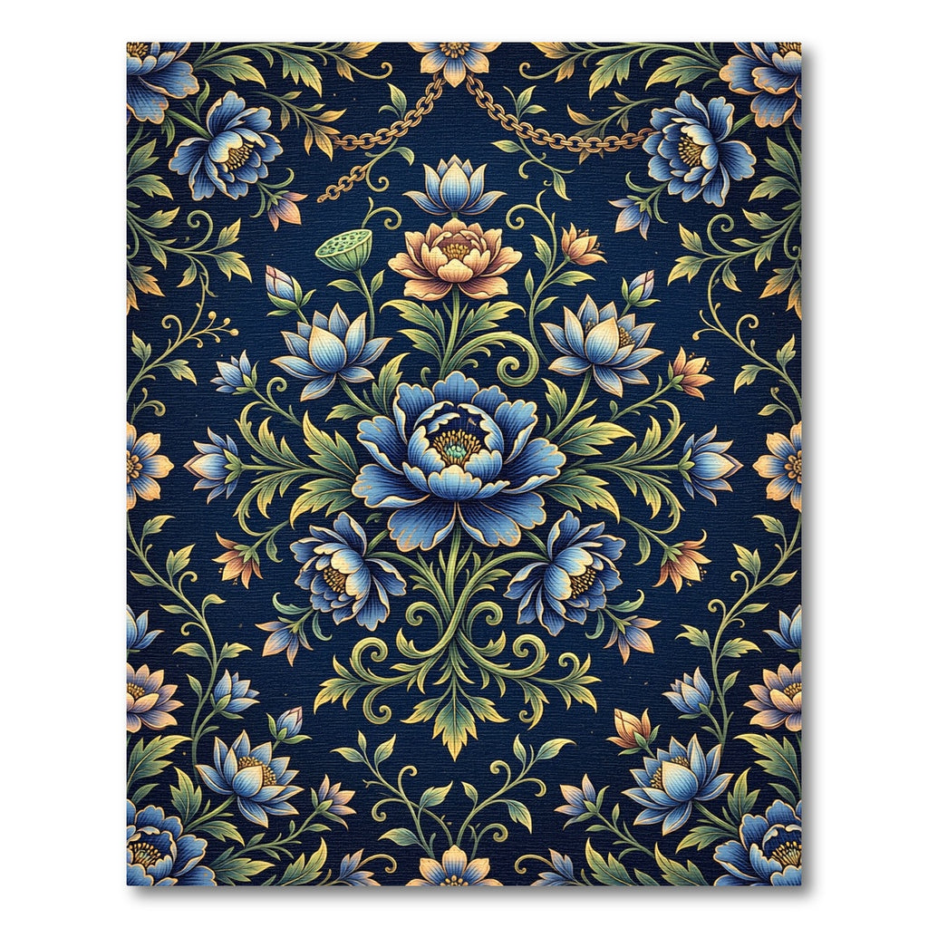 Midnight Blue Floral Lotus Vine Rug
